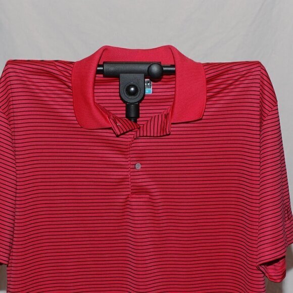 XL Golf PGA Tour Mens Shirt Polo Salmon Pink with Black Stripes Dri-wicking EUC - Picture 2 of 6